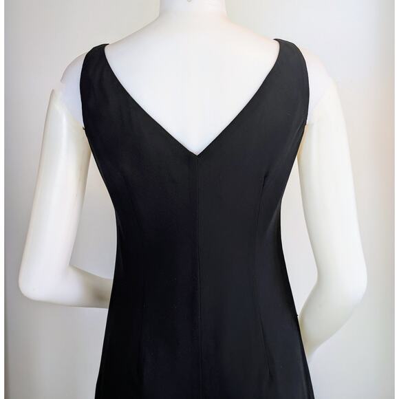 VTG Evan Picone Midi Maxi Dress 6 Black Beaded Sleeveless Sheer Scarf Hem + Wrap - Picture 9 of 12